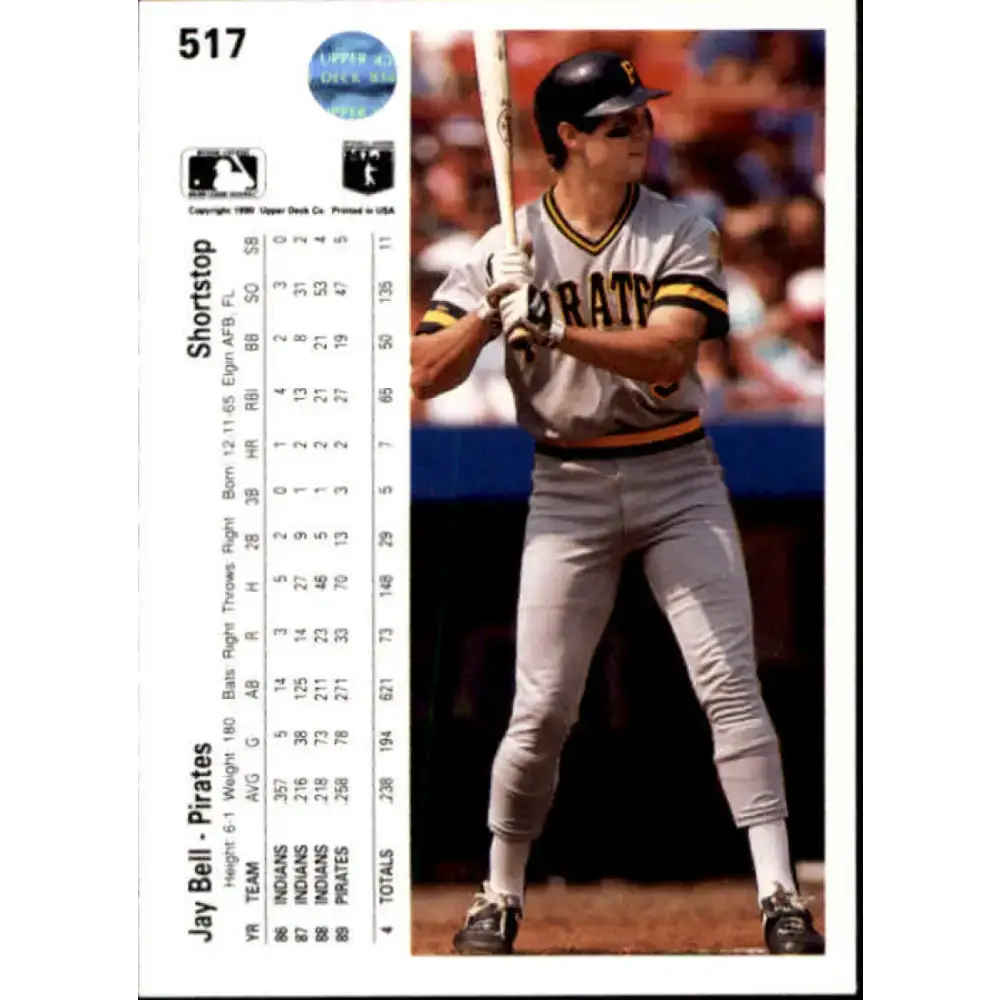 1990 Upper Deck #517 Jay Bell NM-MT Pittsburgh Pirates Baseball Card - Baseball Card Single