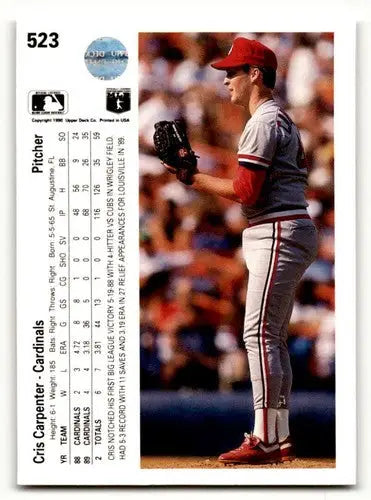 Original gloss 1990 Upper Deck Cris Carpenter baseball card featuring Cris Carpenter of the St. Louis Cardinals
