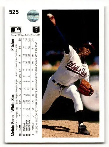 Original gloss Melido Perez Chicago baseball card from 1990 Upper Deck #525