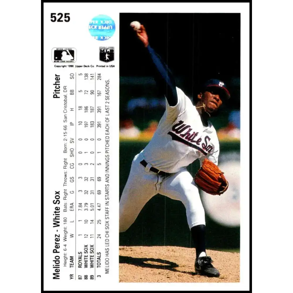 1990 Upper Deck #525 Melido Perez NM-MT Chicago White Sox Baseball Card - Baseball Card Single