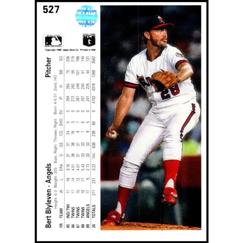 1990 Upper Deck #527 Bert Blyleven UER NM-MT California Angels Baseball Card - Baseball Card Single