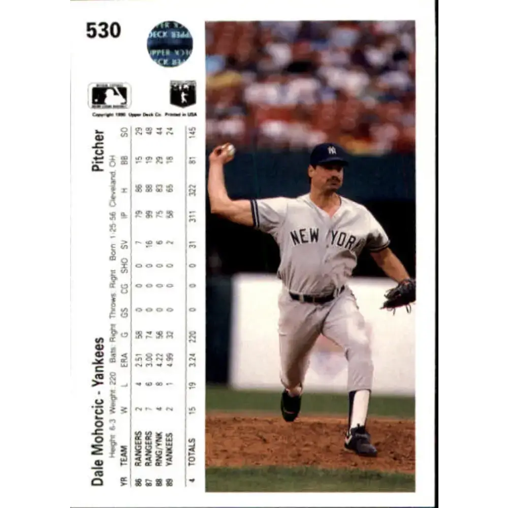 1990 Upper Deck #530 Dale Mohorcic NM-MT New York Yankees Baseball Card - Baseball Card Single
