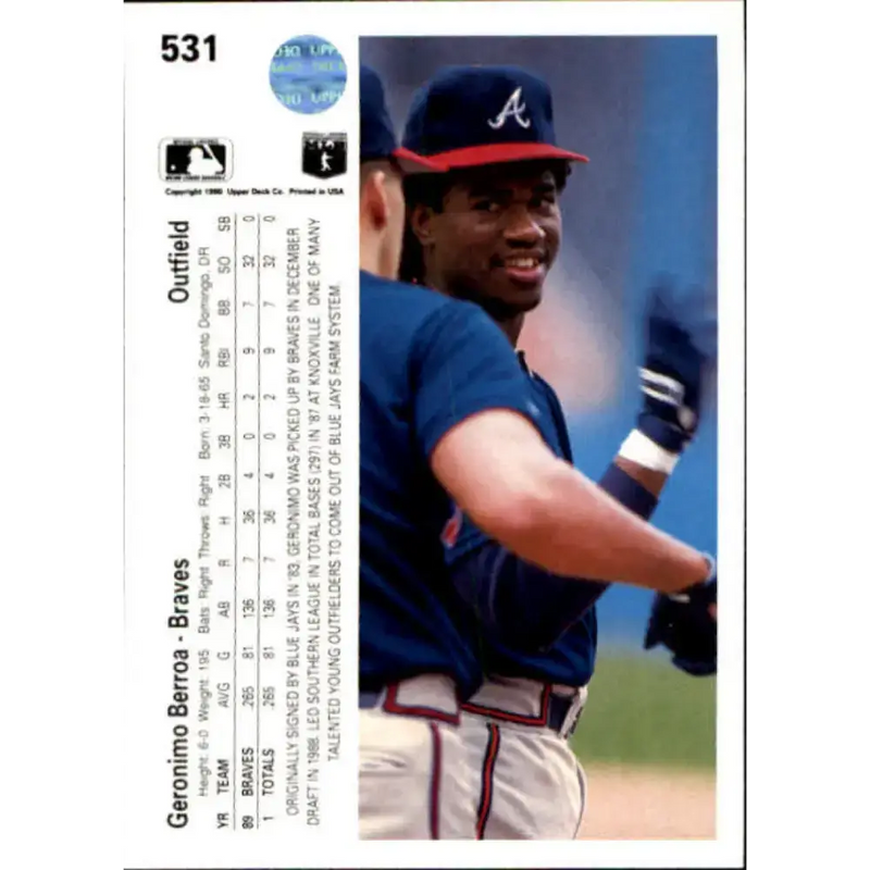 1990 Upper Deck #531 Geronimo Berroa NM-MT Atlanta Braves Baseball Card - Baseball Card Single
