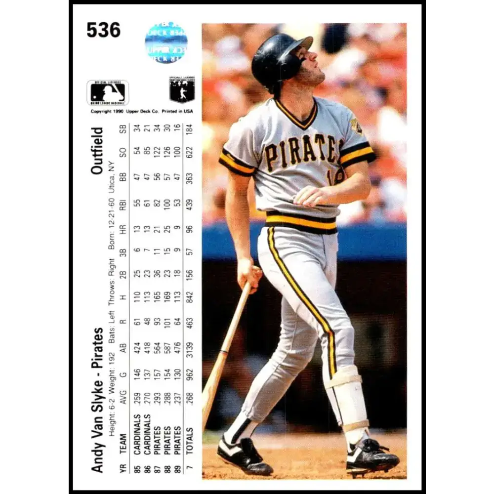 1990 Upper Deck #536 Andy Van Slyke NM-MT Pittsburgh Pirates Baseball Card - Baseball Card Single
