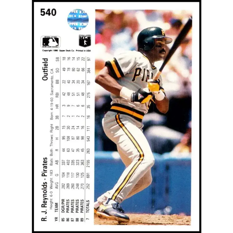1990 Upper Deck #540 R.J. Reynolds NM-MT Pittsburgh Pirates Baseball Card - Baseball Card Single