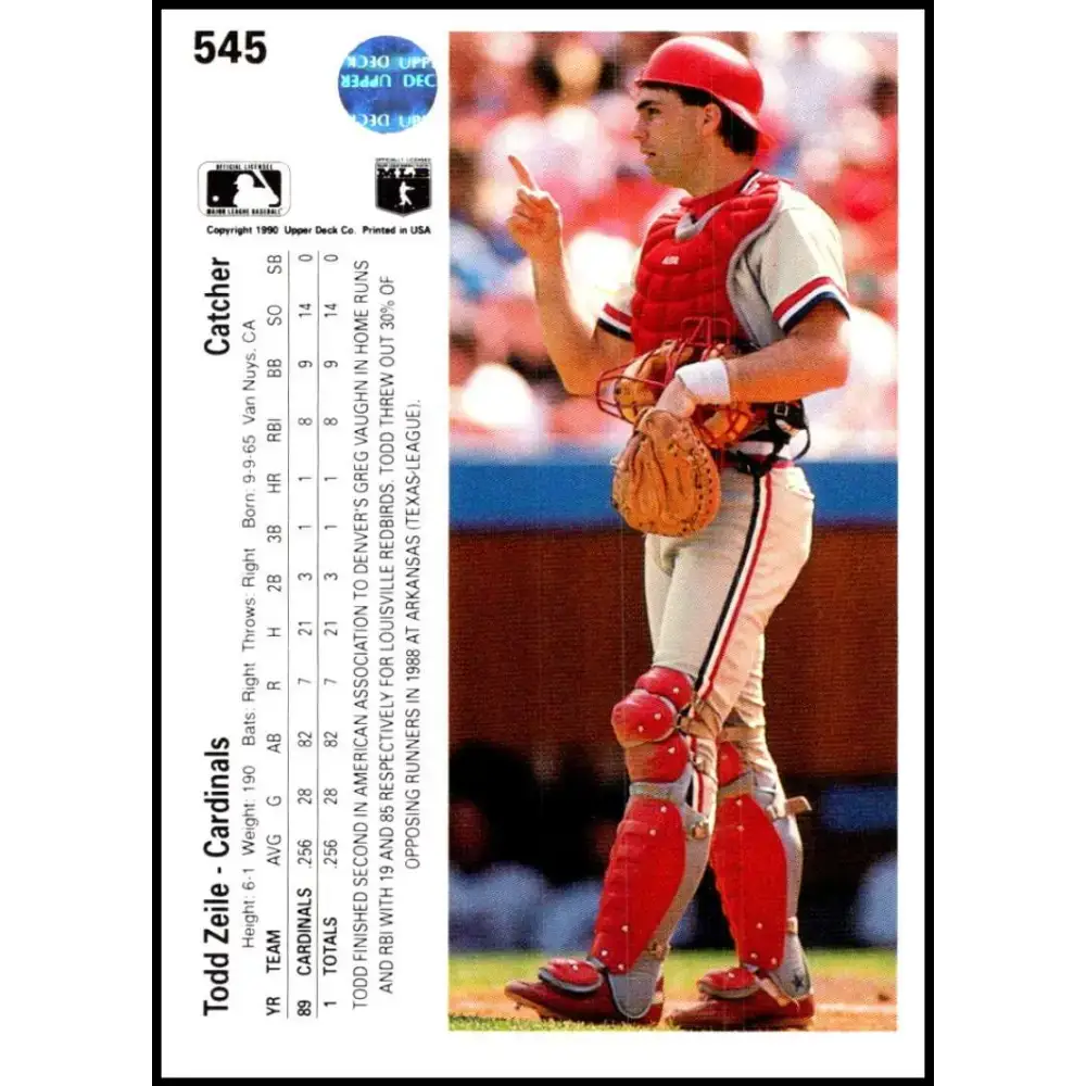 1990 Upper Deck #545 Todd Zeile NM-MT St. Louis Cardinals Baseball Card - Baseball Card Single