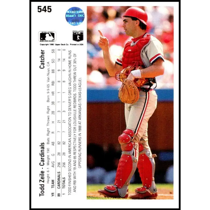 1990 Upper Deck #545 Todd Zeile NM-MT St. Louis Cardinals Baseball Card - Baseball Card Single
