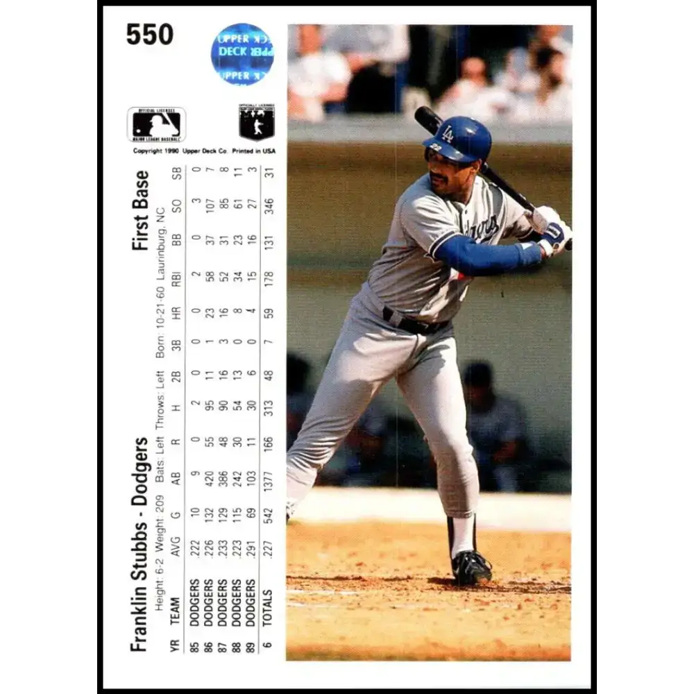 1990 Upper Deck #550 Franklin Stubbs NM-MT Los Angeles Dodgers Baseball Card - Baseball Card Single
