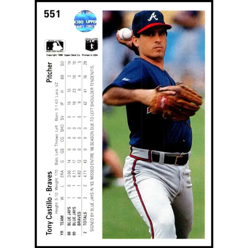 1990 Upper Deck #551 Tony Castillo NM-MT Atlanta Braves Baseball Card - Baseball Card Single