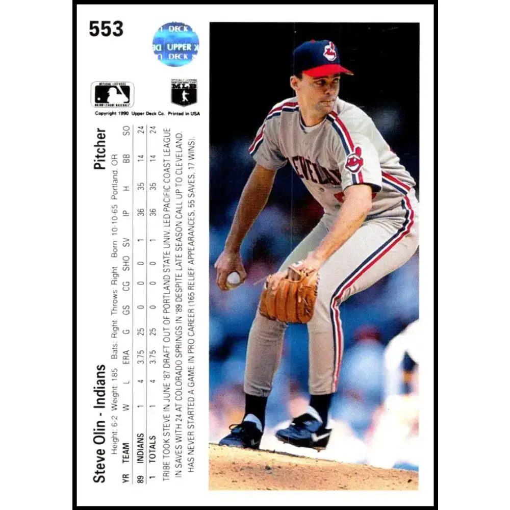 1990 Upper Deck #553 Steve Olin NM-MT RC Rookie Cleveland Indians Baseball Card - Baseball Card Single