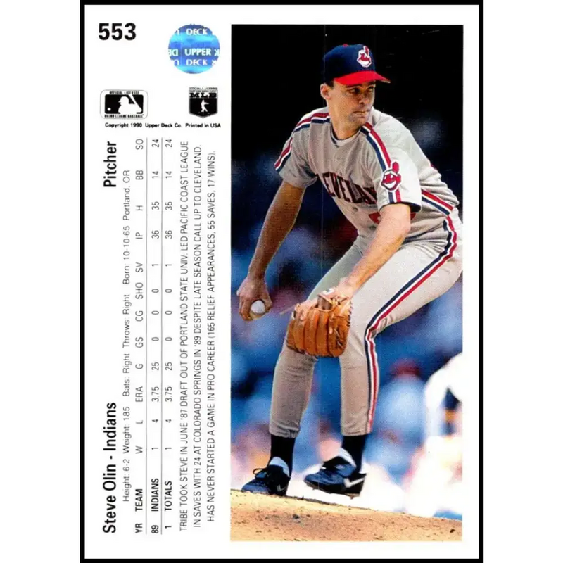 1990 Upper Deck #553 Steve Olin NM-MT RC Rookie Cleveland Indians Baseball Card - Baseball Card Single