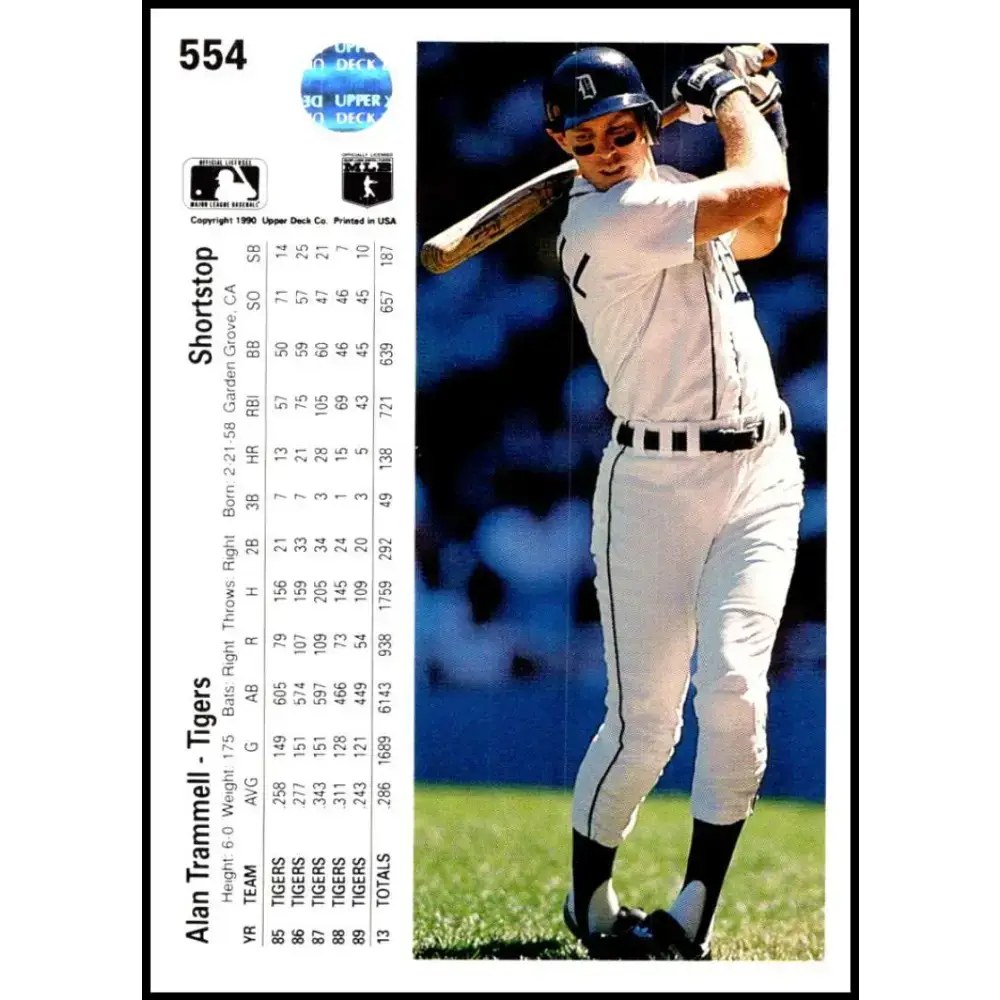 1990 Upper Deck #554 Alan Trammell NM-MT Detroit Tigers Baseball Card - Baseball Card Single