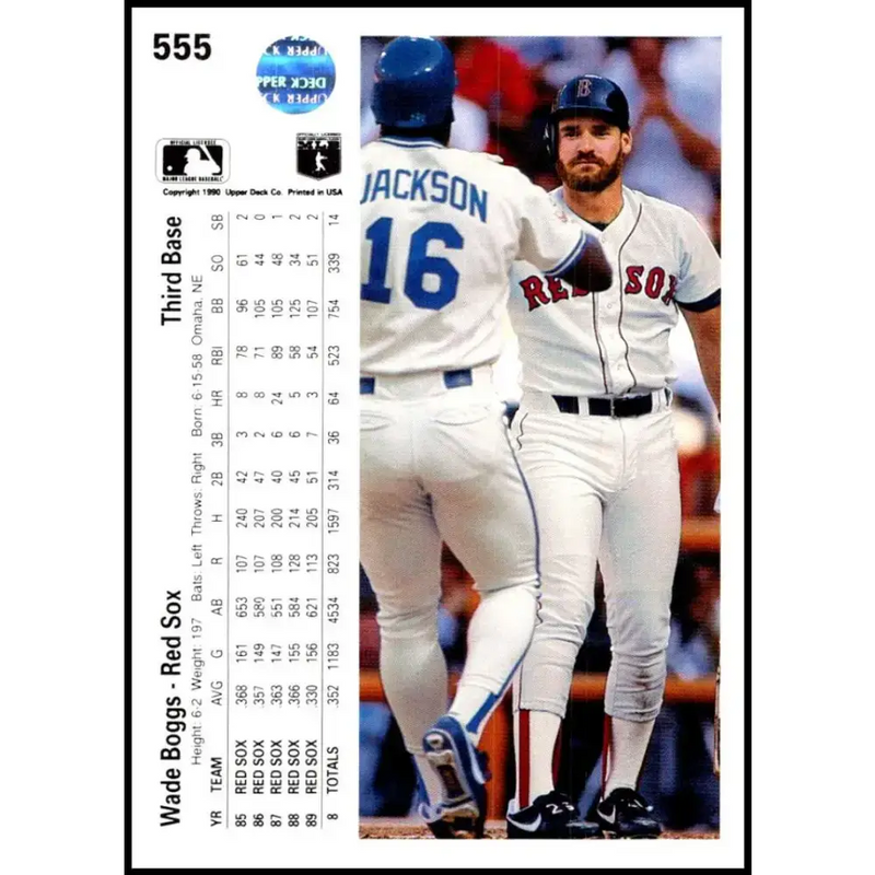 1990 Upper Deck #555 Wade Boggs NM-MT Boston Red Sox Baseball Card - Baseball Card Single