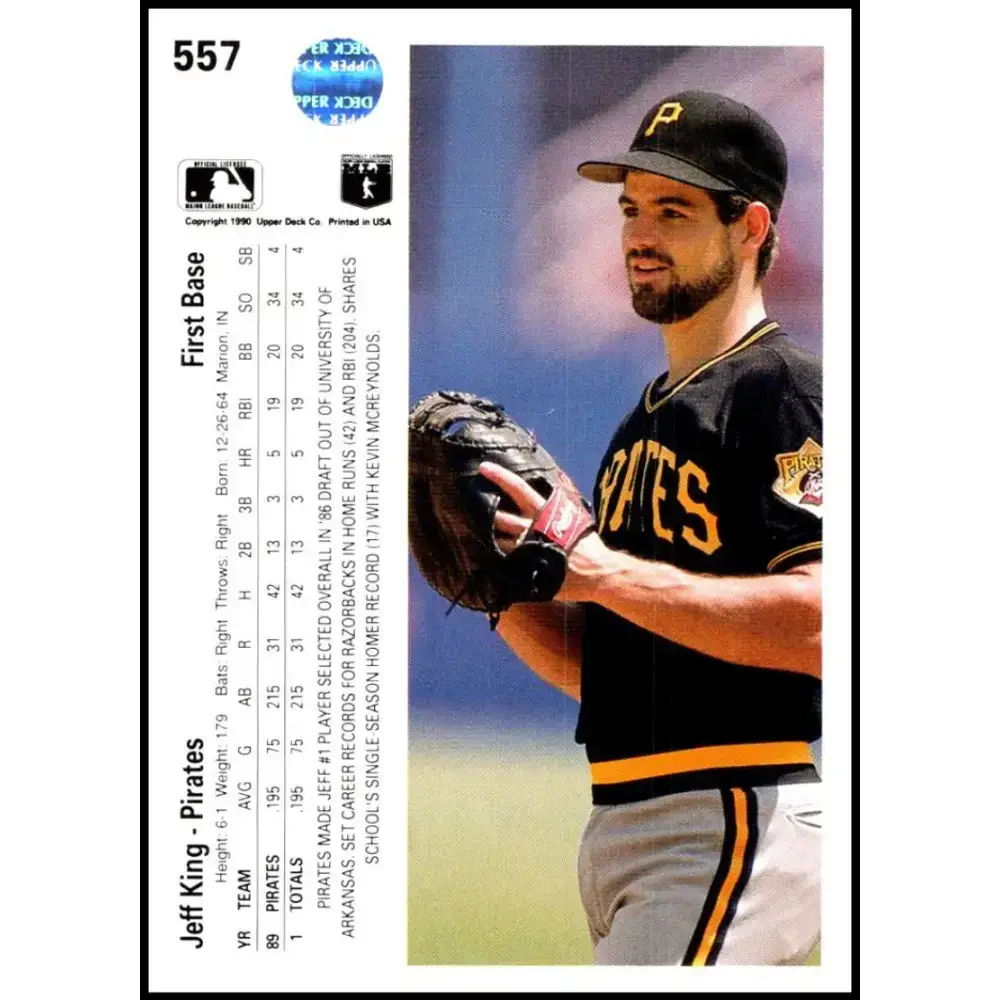 1990 Upper Deck #557 Jeff King NM-MT Pittsburgh Pirates Baseball Card - Baseball Card Single