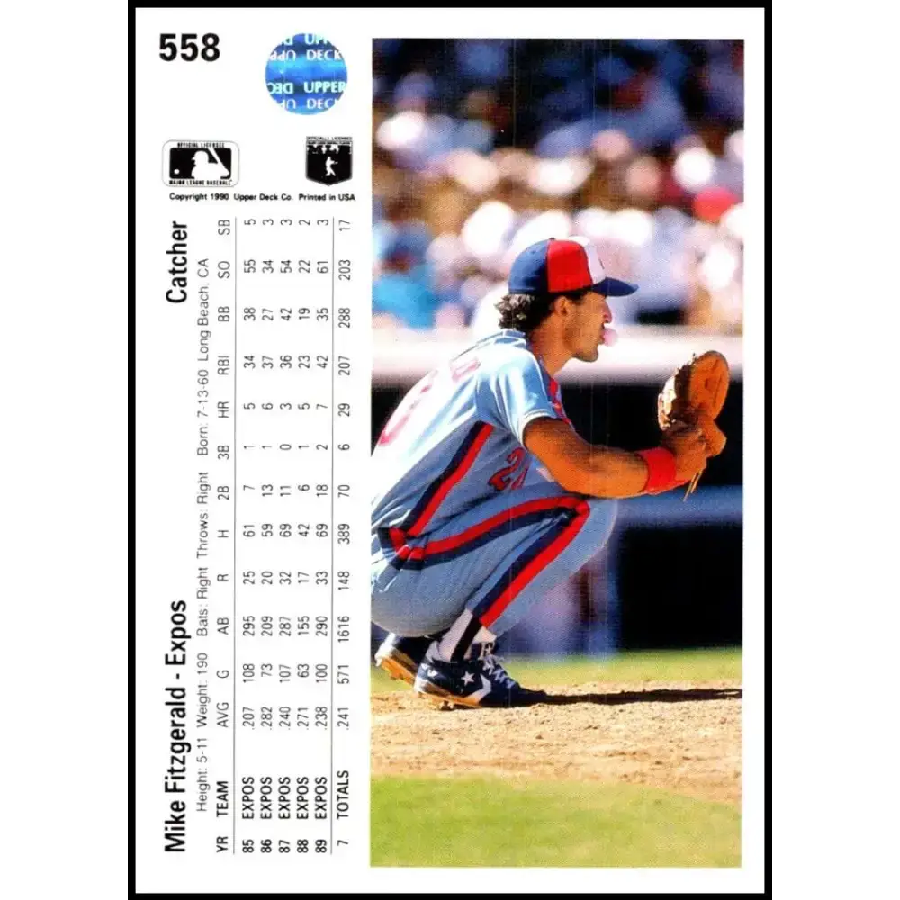 1990 Upper Deck #558 Mike Fitzgerald NM-MT Montreal Expos Baseball Card - Baseball Card Single