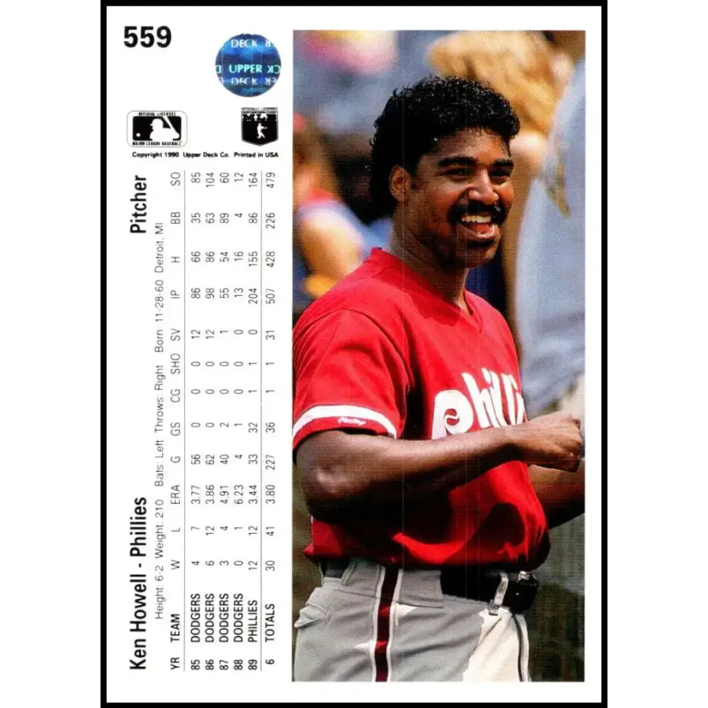 1990 Upper Deck #559 Ken Howell NM-MT Philadelphia Phillies Baseball Card - Baseball Card Single
