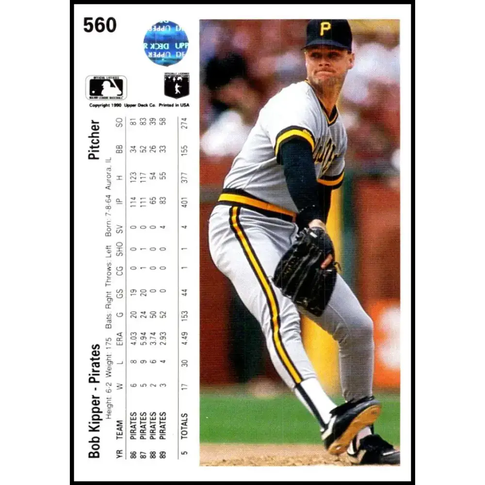 1990 Upper Deck #560 Bob Kipper NM-MT Pittsburgh Pirates Baseball Card - Baseball Card Single