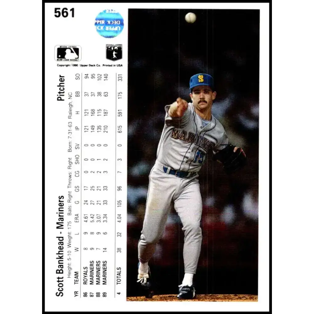 1990 Upper Deck #561 Scott Bankhead NM-MT Seattle Mariners Baseball Card - Baseball Card Single