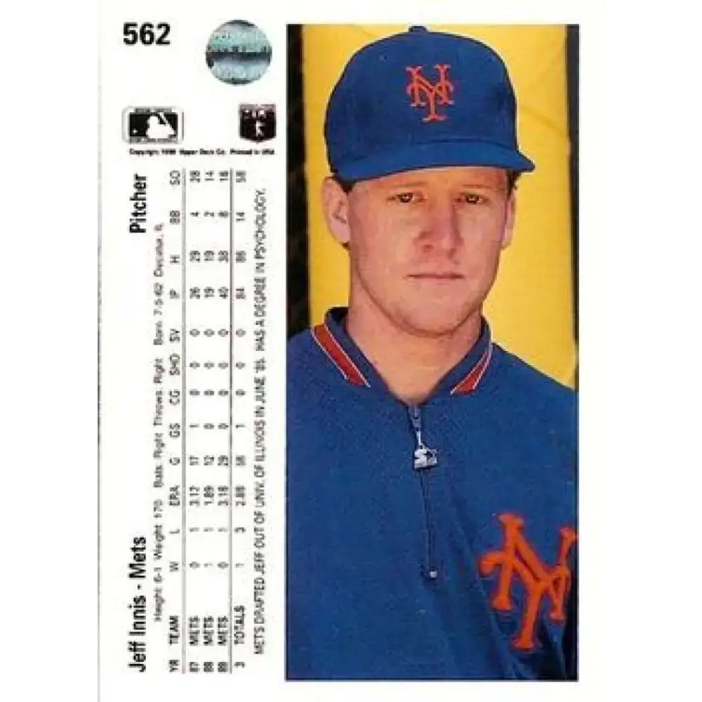 1990 Upper Deck #562b Jeff Innis COR NM-MT RC Rookie New York Mets Baseball Card - Baseball Card Single