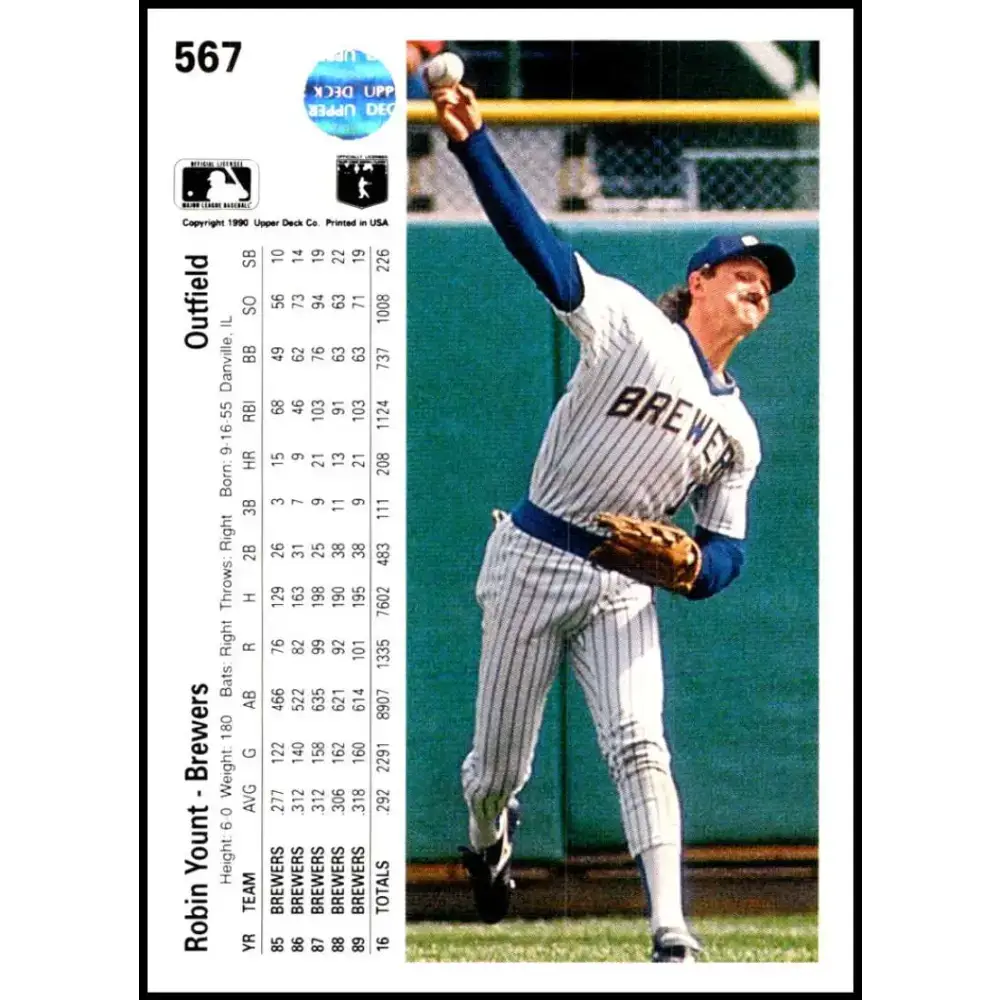 1990 Upper Deck #567 Robin Yount UER NM-MT Milwaukee Brewers Baseball Card - Baseball Card Single