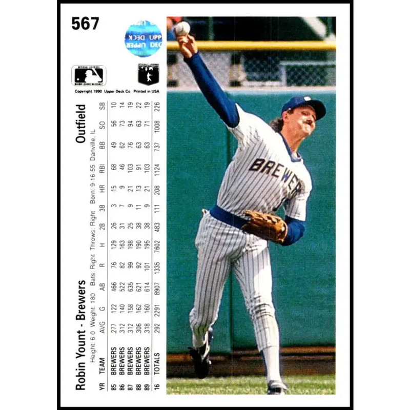 1990 Upper Deck #567 Robin Yount UER NM-MT Milwaukee Brewers Baseball Card - Baseball Card Single