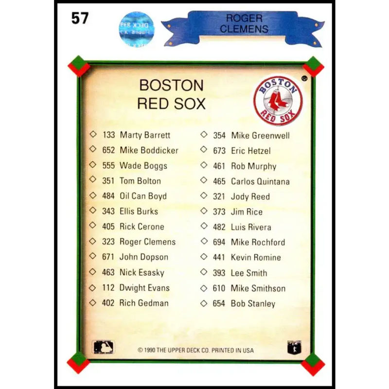 1990 Upper Deck #57 Roger Clemens TC NM-MT Boston Red Sox Baseball Card - Baseball Card Single