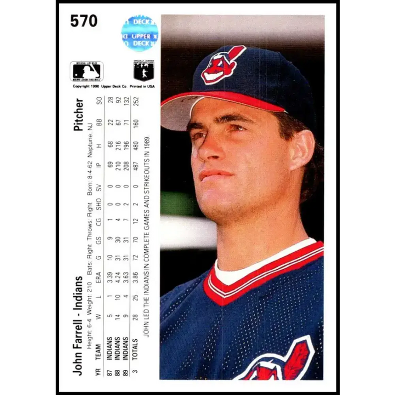 1990 Upper Deck #570 John Farrell UER NM-MT Cleveland Indians Baseball Card - Baseball Card Single