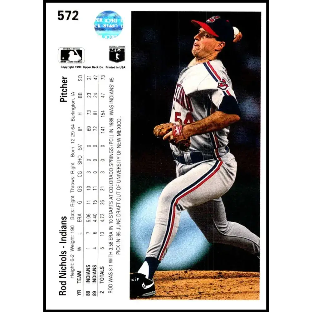 1990 Upper Deck #572 Rod Nichols NM-MT Cleveland Indians Baseball Card - Baseball Card Single