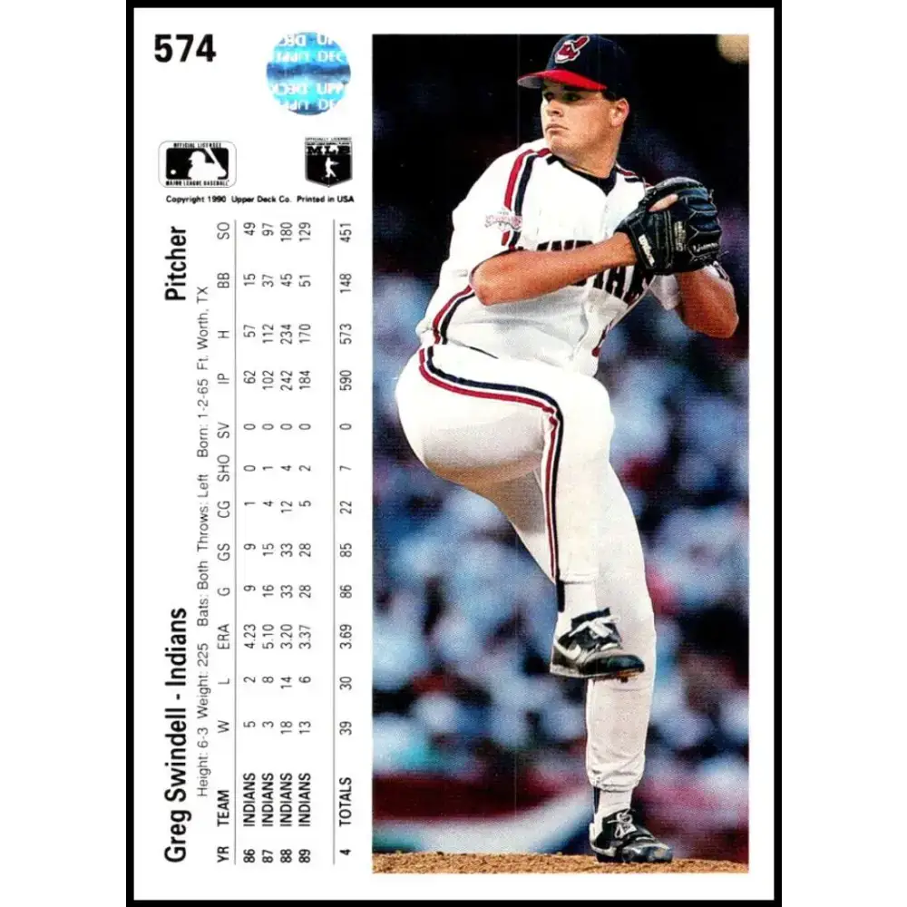 1990 Upper Deck #574 Greg Swindell NM-MT Cleveland Indians Baseball Card - Baseball Card Single