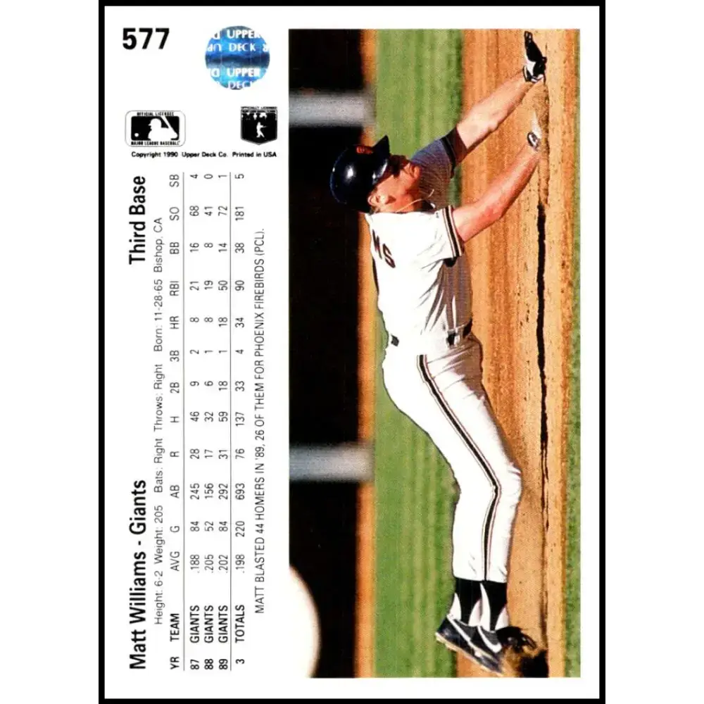1990 Upper Deck #577 Matt Williams NM-MT San Francisco Giants Baseball Card - Baseball Card Single