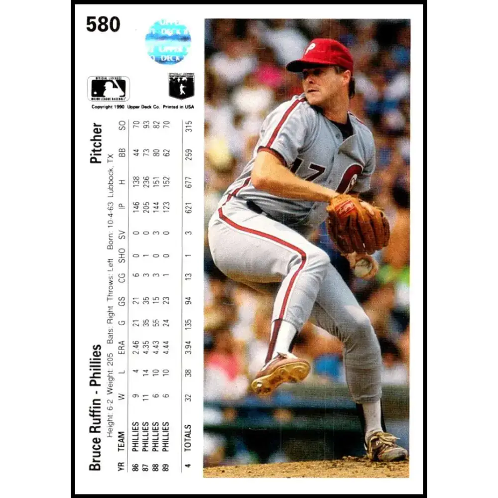1990 Upper Deck #580 Bruce Ruffin NM-MT Philadelphia Phillies Baseball Card - Baseball Card Single