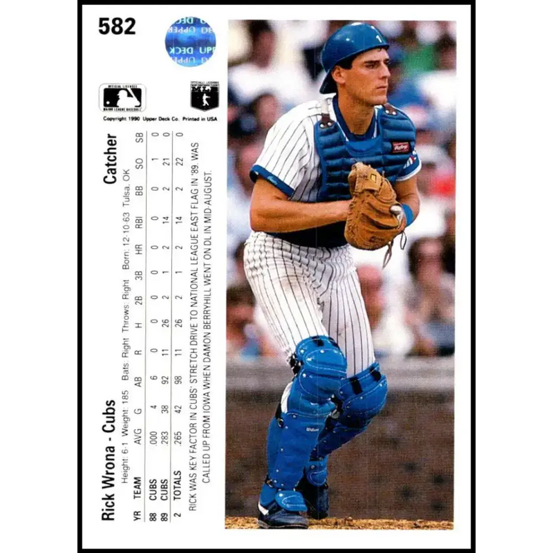 1990 Upper Deck #582 Rick Wrona NM-MT Chicago Cubs Baseball Card - Baseball Card Single