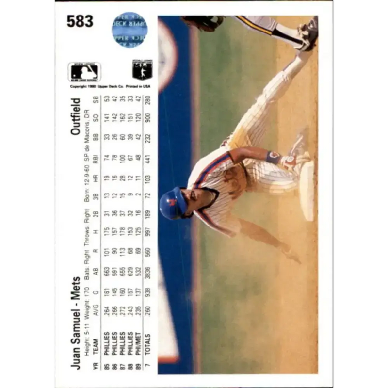 1990 Upper Deck #583 Juan Samuel NM-MT New York Mets Baseball Card - Baseball Card Single