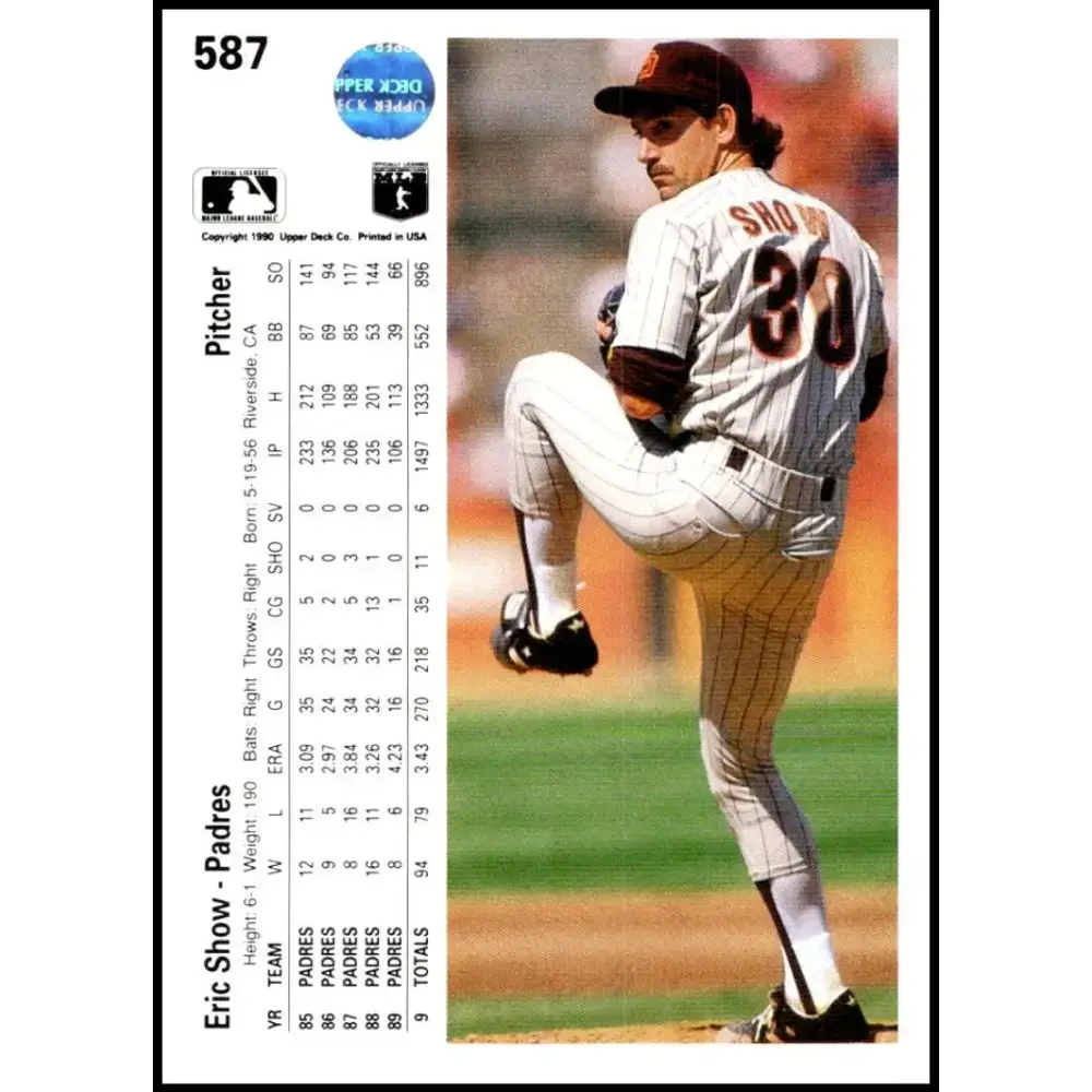 1990 Upper Deck #587 Eric Show NM-MT San Diego Padres Baseball Card - Baseball Card Single