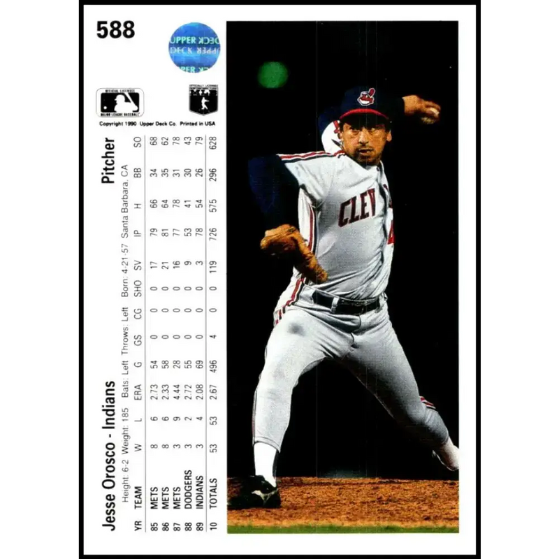 1990 Upper Deck #588 Jesse Orosco NM-MT Cleveland Indians Baseball Card - Baseball Card Single