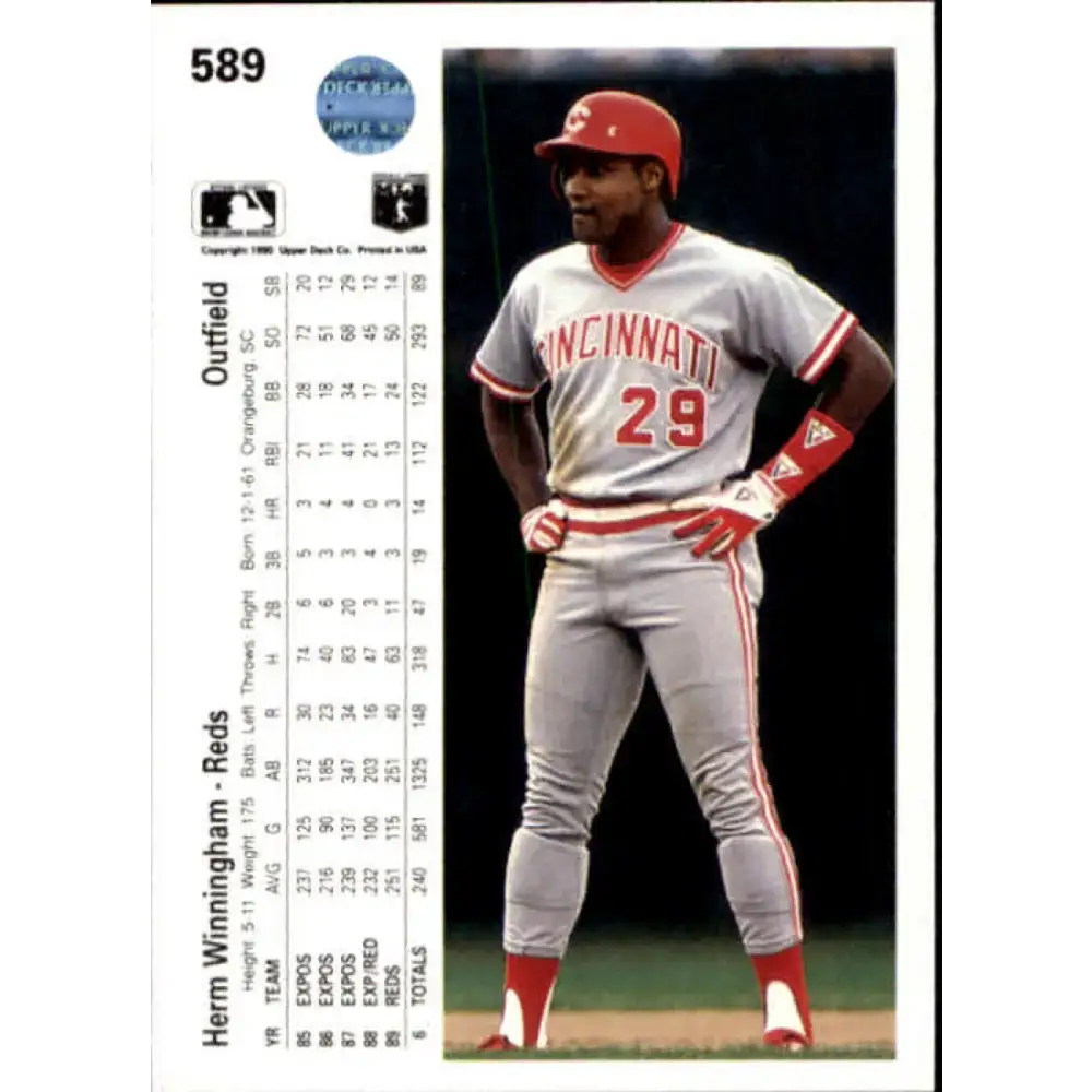 1990 Upper Deck #589 Herm Winningham NM-MT Cincinnati Reds Baseball Card - Baseball Card Single