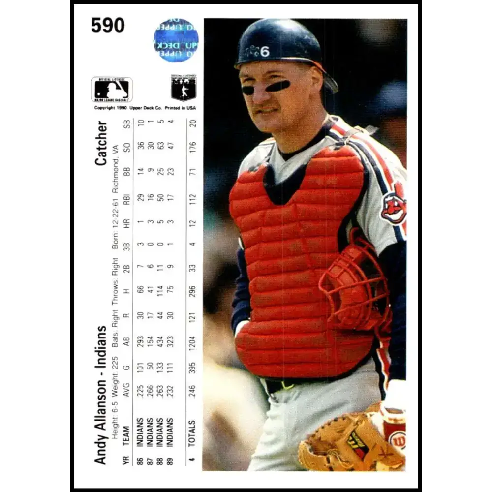 1990 Upper Deck #590 Andy Allanson NM-MT Cleveland Indians Baseball Card - Baseball Card Single