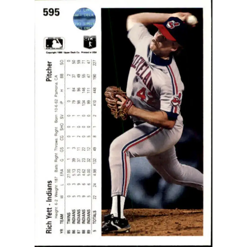 1990 Upper Deck #595 Rich Yett NM-MT Cleveland Indians Baseball Card - Baseball Card Single
