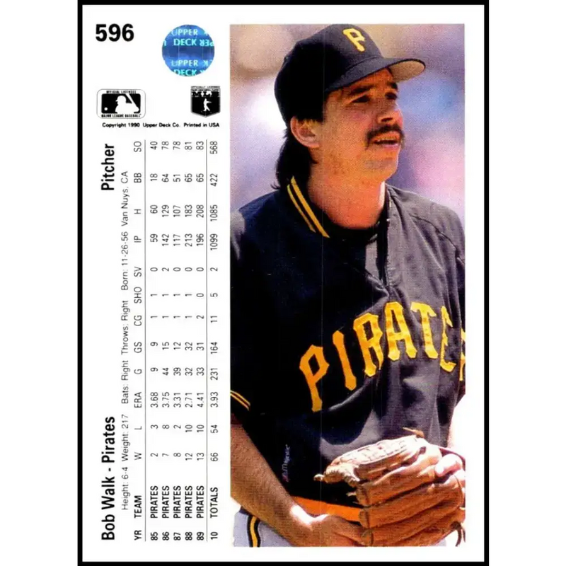 1990 Upper Deck #596 Bob Walk NM-MT Pittsburgh Pirates Baseball Card - Baseball Card Single