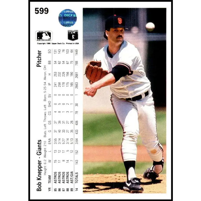 1990 Upper Deck #599 Bob Knepper NM-MT San Francisco Giants Baseball Card - Baseball Card Single