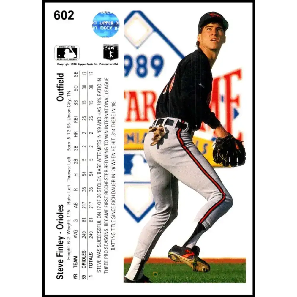 1990 Upper Deck #602 Steve Finley NM-MT Baltimore Orioles Baseball Card - Baseball Card Single