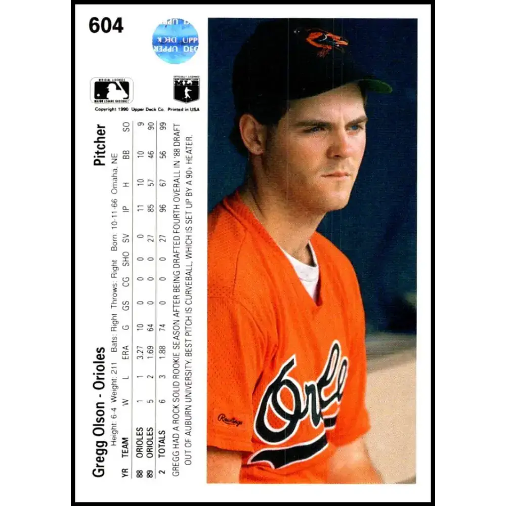 1990 Upper Deck #604 Gregg Olson NM-MT Baltimore Orioles Baseball Card - Baseball Card Single
