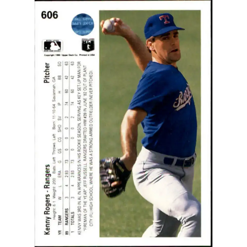 1990 Upper Deck #606 Kenny Rogers NM-MT Texas Rangers Baseball Card - Baseball Card Single