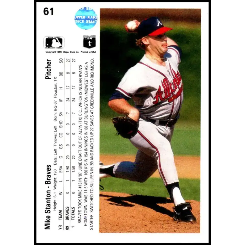 1990 Upper Deck #61 Mike Stanton NM-MT RC Rookie Atlanta Braves Baseball Card - Baseball Card Single