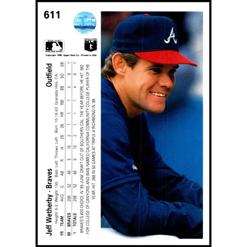 1990 Upper Deck #611 Jeff Wetherby NM-MT RC Rookie Atlanta Braves Baseball Card - Baseball Card Single