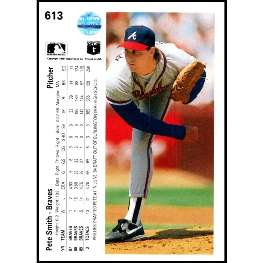 1990 Upper Deck #613 Pete Smith NM-MT Atlanta Braves Baseball Card - Baseball Card Single