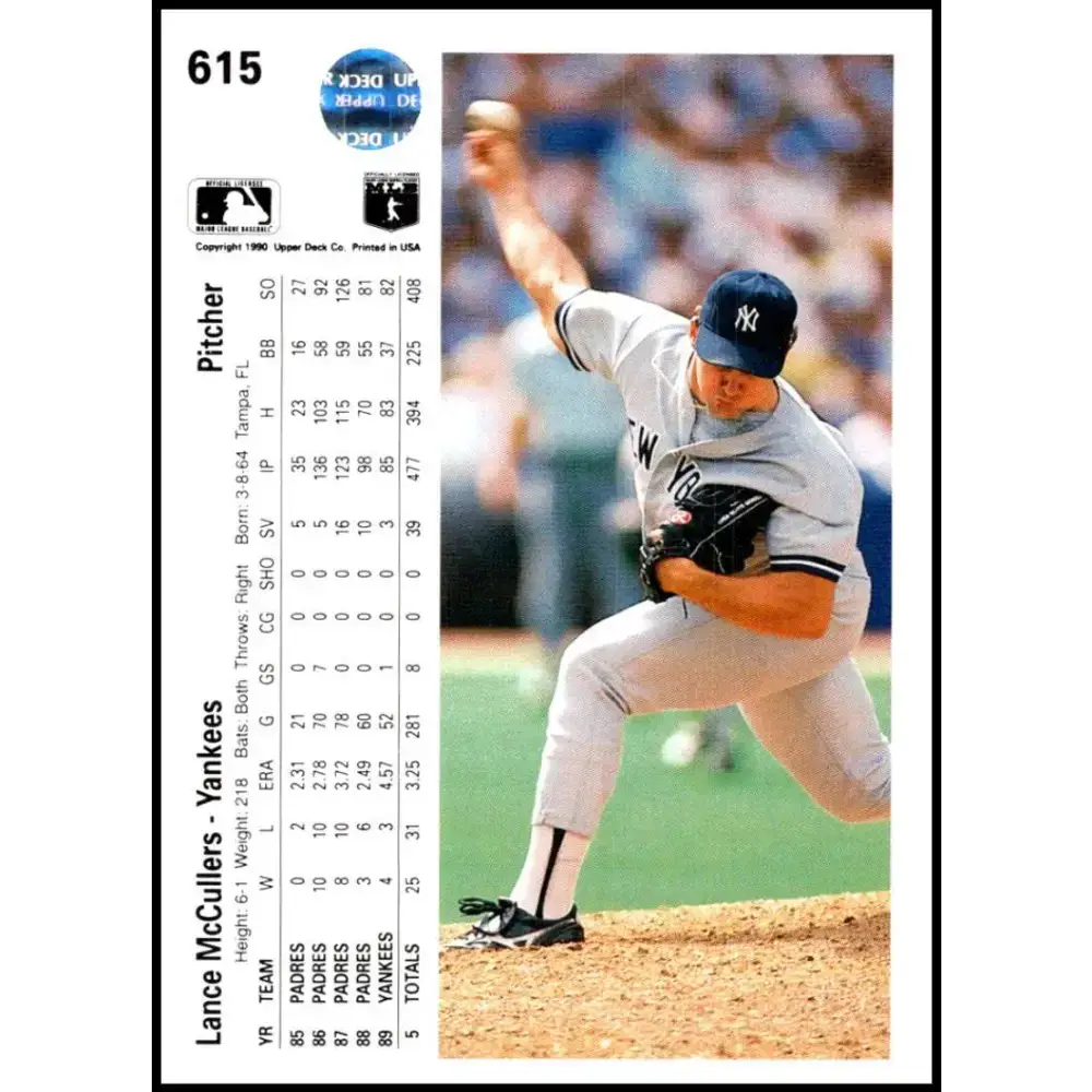 1990 Upper Deck #615 Lance McCullers NM-MT New York Yankees Baseball Card - Baseball Card Single