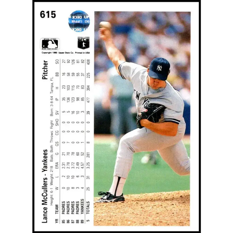 1990 Upper Deck #615 Lance McCullers NM-MT New York Yankees Baseball Card - Baseball Card Single