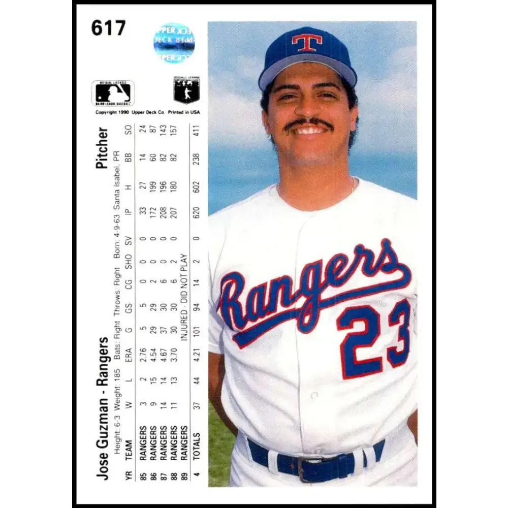 1990 Upper Deck #617 Jose Guzman NM-MT Texas Rangers Baseball Card - Baseball Card Single