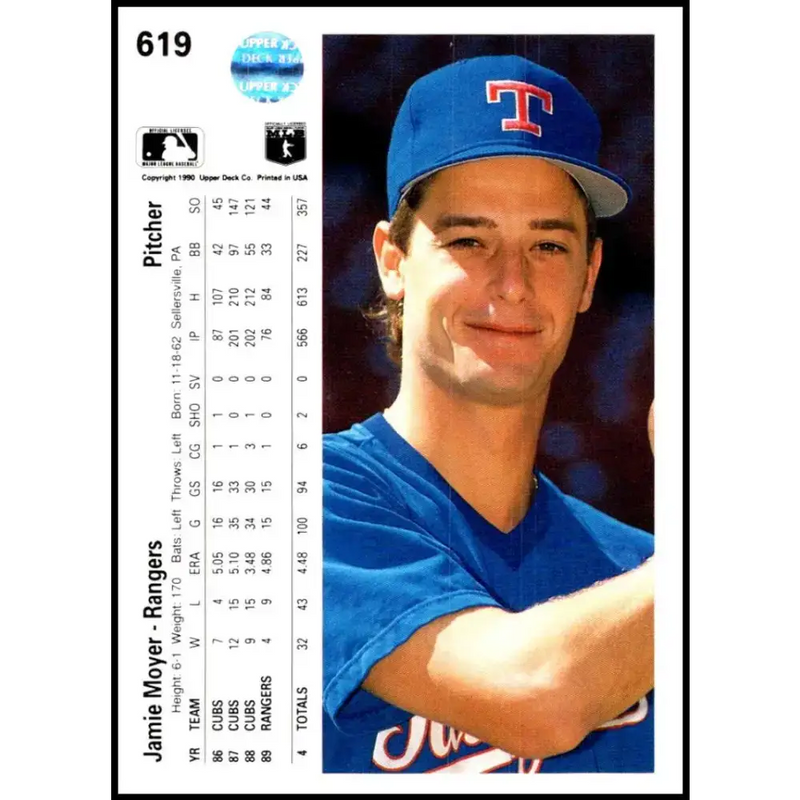 1990 Upper Deck #619 Jamie Moyer NM-MT Texas Rangers Baseball Card - Baseball Card Single